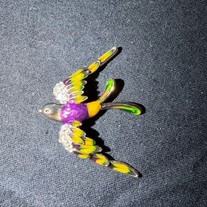 Colorful Enamel Bird Brooch - Yellow, Green & Purple Accent